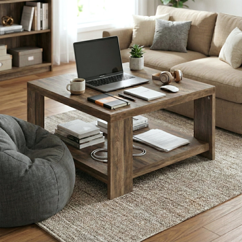 Caomhan Basilico 31" Square Coffee Table with Storage, Brown
