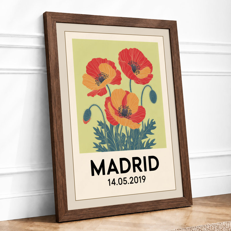 Madrid Poppies Botanical - Print, A2 - 59.4 x 42.0 cm, Walnut