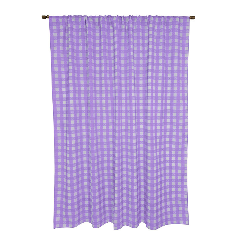 Poplin Tavern Gingham Check Print Polyester Window Curtain 58 Inch Wide, 58" W x 48" L, Lavender