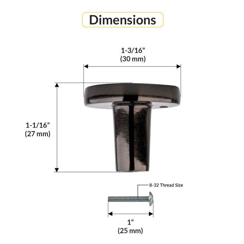 Bouton d'armoire à champignon décoratif Brixwell BXB1844PWT, diamètre de 3/16 po, zinc, finition étain