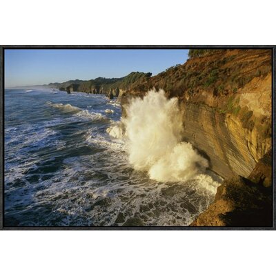 Swells at High Tide Against Sandstone Cliffs' Framed Photographic Print on Canvas -  East Urban Home, URBH4987 38224323