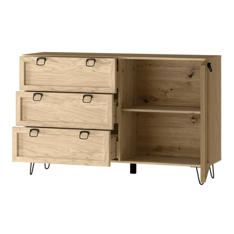 Dunn Manufactured + Solid Oak Wood 1-Door 3-Drawer Sideboard