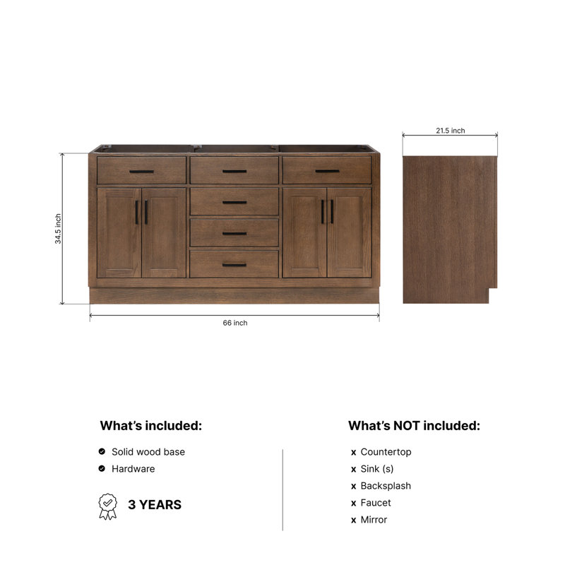 Hepburn 66'' Double Bathroom Vanity Base Only, Brown Oak
