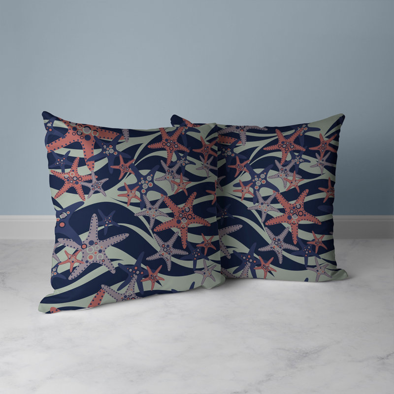 Coussin décoratif intérieur / extérieur Starfish Sway, H 20 po x l 20 po, Bleu / Vert / Noir
