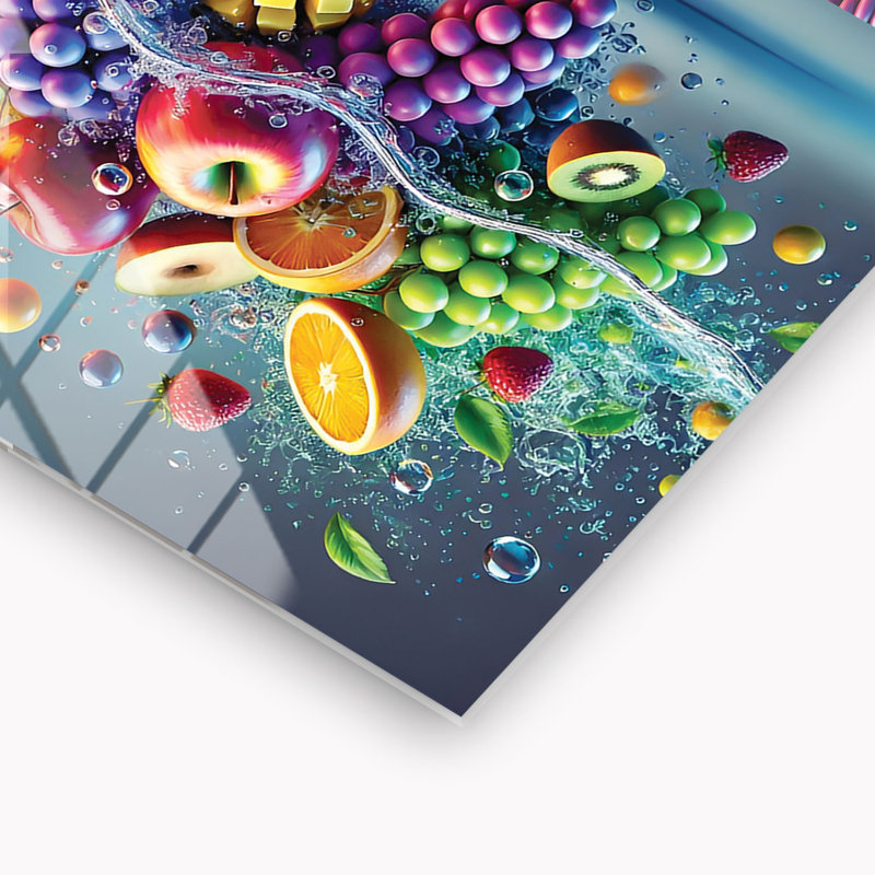 Fruit Cascade Tempered Glass Backsplash Tile - Kitchen Wall Decor, 36.5" H x 36.5" W x 0.5" D 