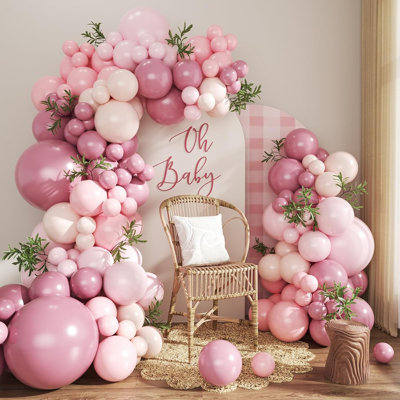 124Pcs Mauve Pink Balloon Arch Garland Kit, Dusty Pink Rose Boho Balloons, Party Decor for Birthday, Baby Shower, Bridal Shower, Wedding & Mother's Day