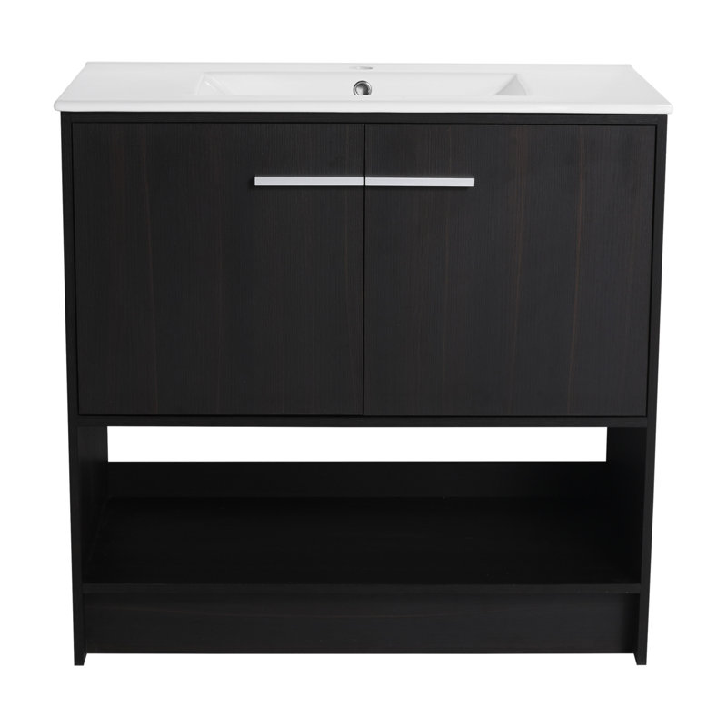 Meuble-lavabo autoportant de 36 pouces avec lavabo en céramique et portes à fermeture douce, fabrication en contreplaqué durable