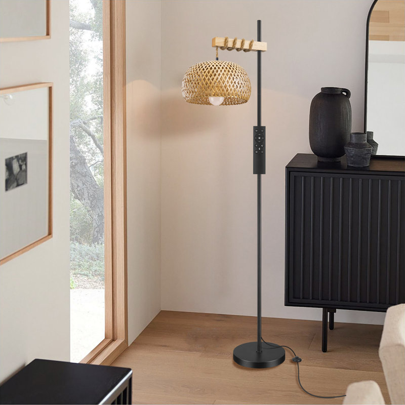 Vintage Floor Lamp With Baboo Lampshade Dimmable Bulb And Remote Control App Control