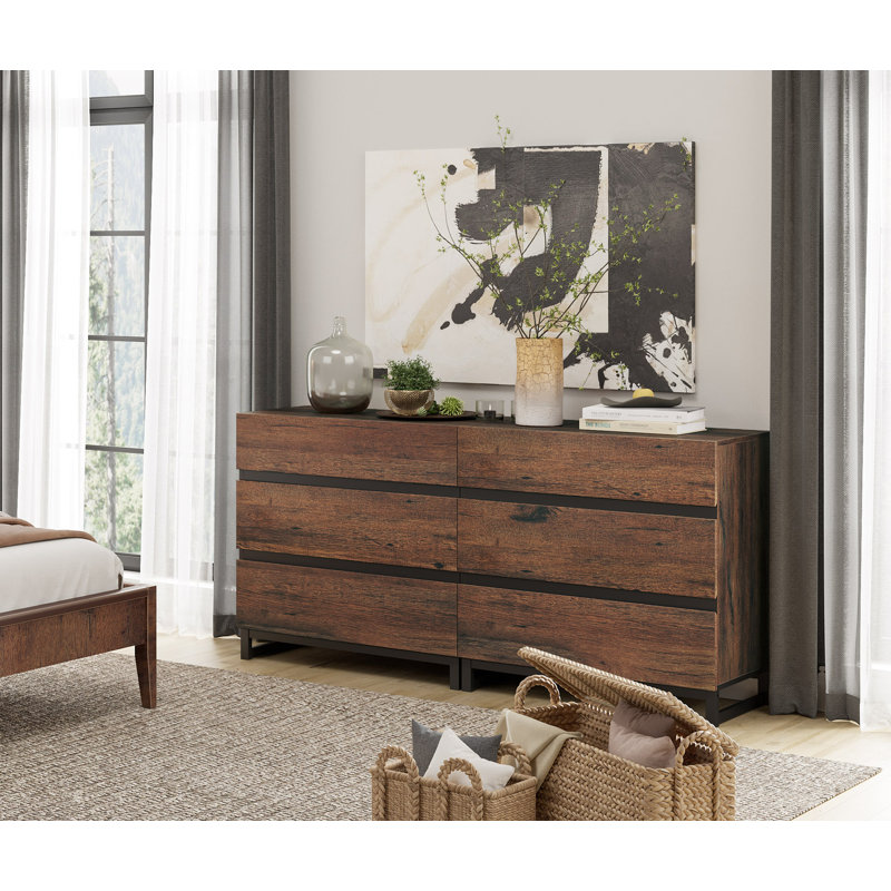 Clayton Dresser For Bedroom, Closet Organizers And Storage With 6 Drawers, Chest Of Drawers With Metal Base, Modern Wood Dresser For Living Room, Entryway