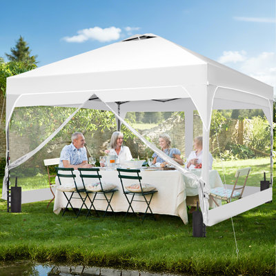 8 Ft X 8 Ft One-Push Set Up Canopy Tents With Sidewalls And Sandbags