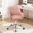 Adjustable Pink Velvet Office Chair with Wheels, Ergonomic Swivel Vanity Chair with Silver Metal Base-1006254221