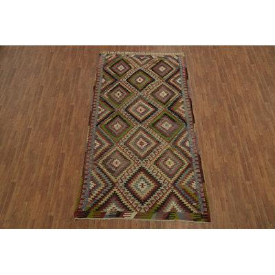 Hand-Woven Geometric Wool Kilim Turkish Area Rug 6x11