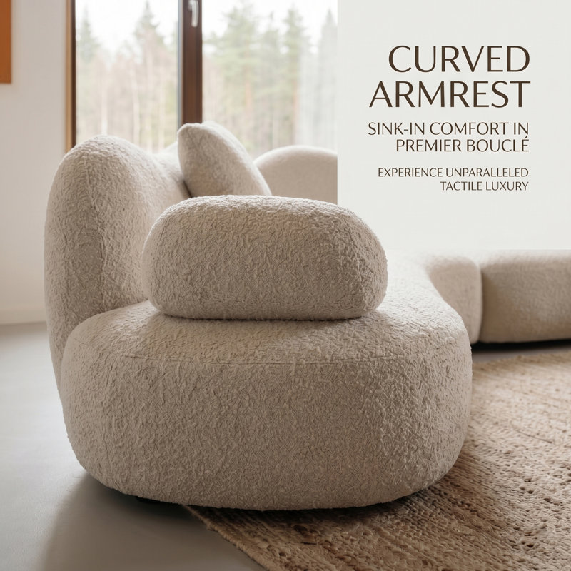 128” Modern Curved Sofa Couch,5-Seater Oversized Modular Sectional Couch Upholstery Boucle Sofas with Pillows, White Boucle
