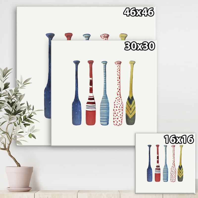 «Lakehouse Paddle», reproduction d'art sur toile rustique - cinq raquettes, H 16 po x l 16 po x P 1 po, Toile tendue