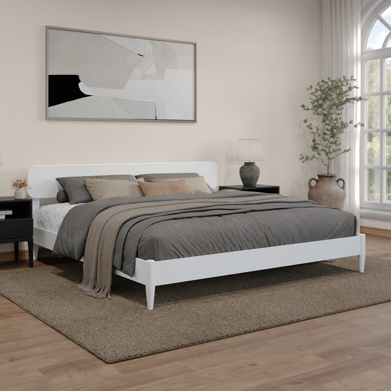 Vetu Solid Wood Platform Bed, King, White