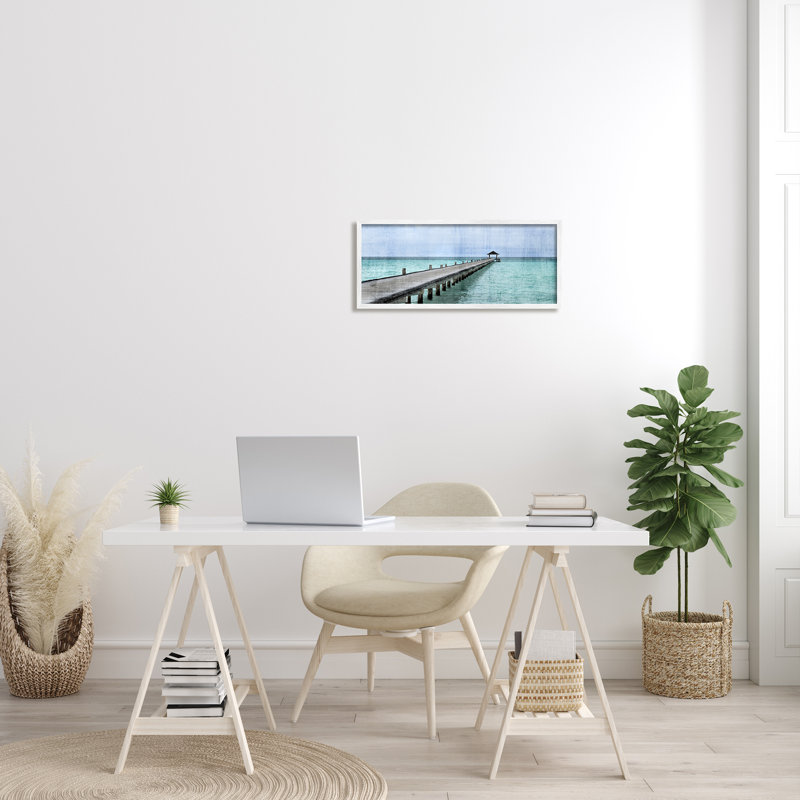 Long Wharf Beach Paradise, H 10 po x l 24 po, Giclée encadrée blanc bord de mer