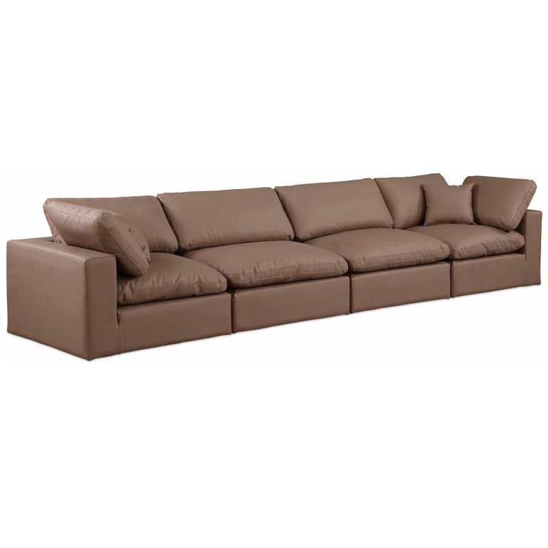 Canapé modulaire 160 po à accoudoirs carrés en similicuir, Cuir brun végétalien