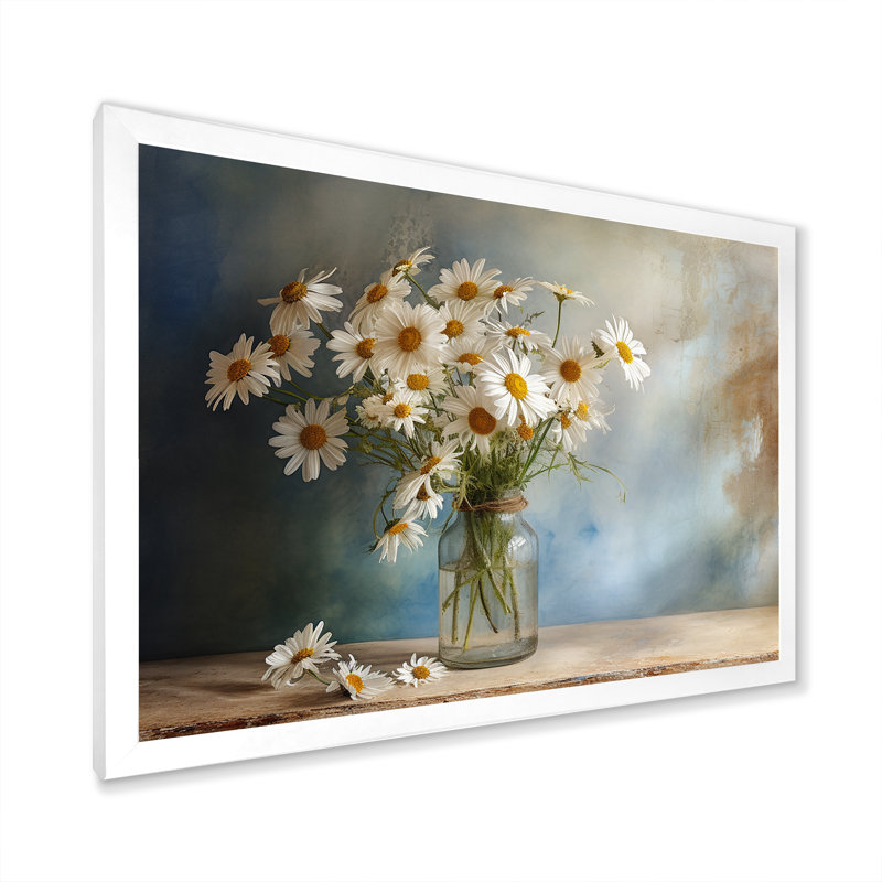 Bouquet de marguerites blanches - sérénité II, L 32 po x H 16 po x P 1 po, Cadre simple blanc
