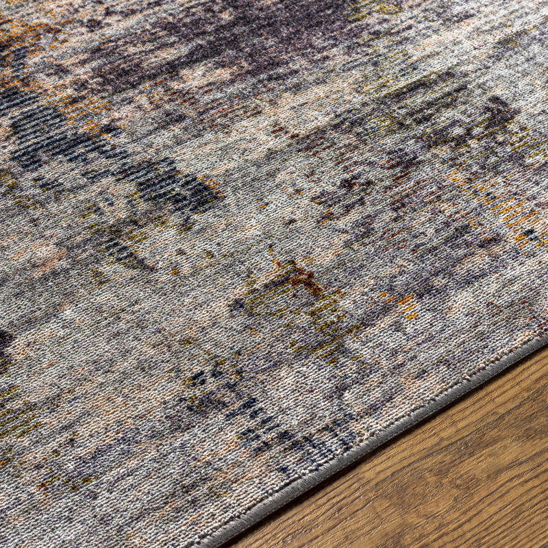 Gray Abstract Synthetic Reversible Washable Rug 2'7" x 4'