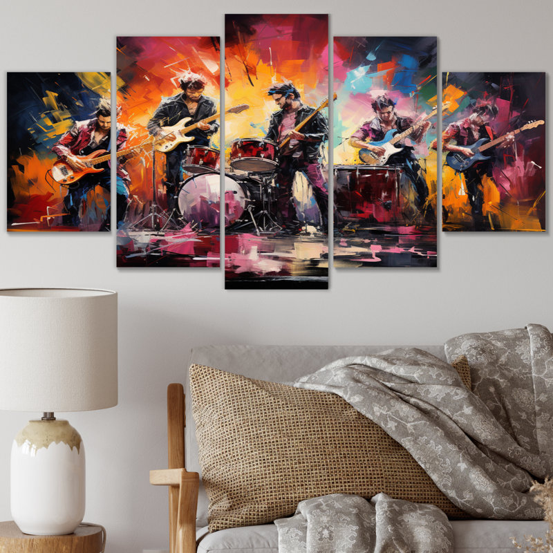Rock Band In Action II - Reproduction d'art sur toile - 5 panneaux