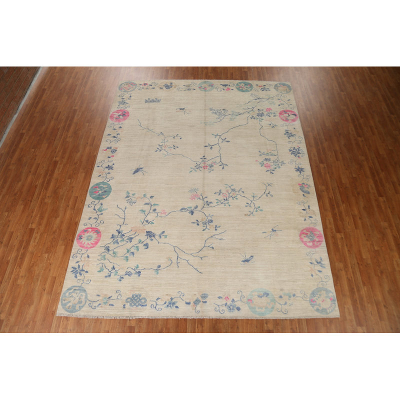 Tapis art déco à teinture végétale noué à la main 9 x 12