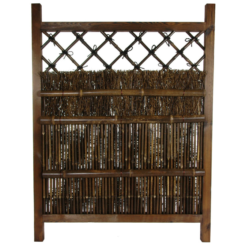 Japanese Dark Stain Wood and Bamboo Garden Gate