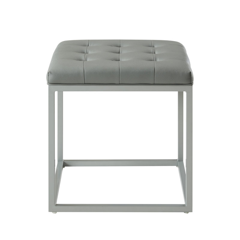 18" Faux Leather Grey Cube Ottoman, Grey Faux Leather