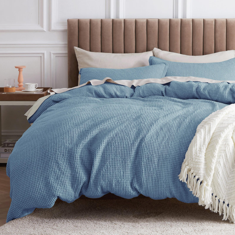 Ensemble de housse de couette à tissage gaufré 100% coton Essential Collection, Kaki