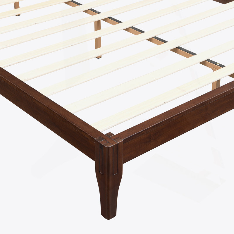 Structure de lit plateforme en bois de bambou sec massif de 12 pouces avec lattes de bois et support en métal, sans sommier tapissier, chocolat