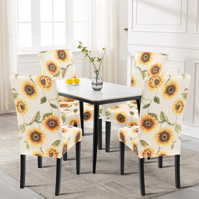Ensemble de 6 housses de chaises de salle à manger imprimées, couvre-chaises de cuisine extensibles, housse de chaise Parsons lavable, protecteurs de chaises de salle à manger amovibles pour hôtel, tournesol