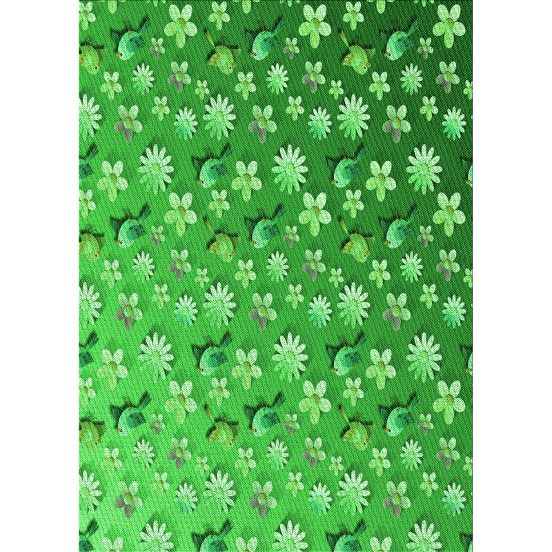 Tapis vert à motif floral, Rectangle 7 pi x 9 pi