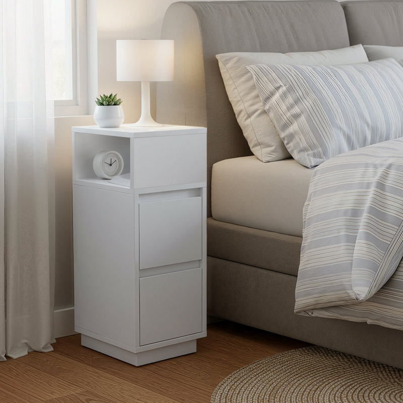 Anushan 25cm W Manufactured Wood Bedside Table, White