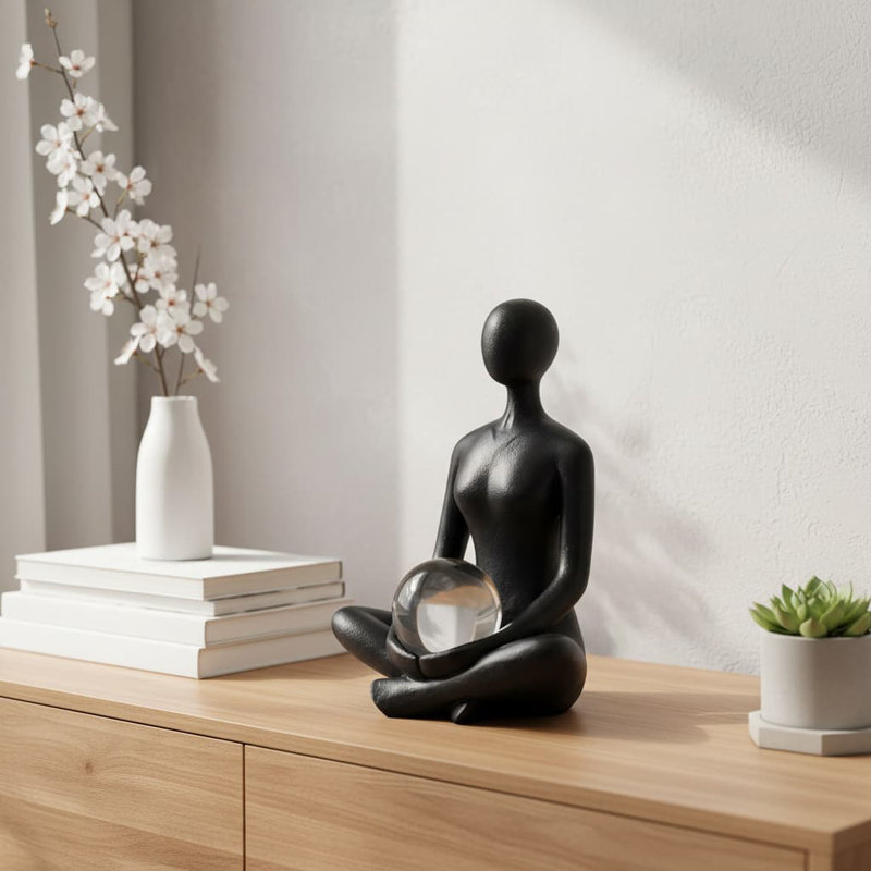 7.9" Yoga Girl Abstract Statue - Zen Boho Home Office Decor