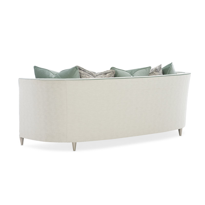 White Fabric Transitional Sofa with Wood Legs