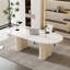 Bureau 70,87 po beige, plateau de table en pierre frittée blanc brillant, bureau de direction, bureau ovale