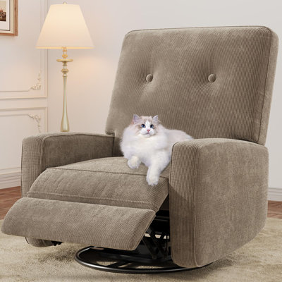 Fauteuil inclinable manuel pivotant avec accoudoirs rembourrés et repose-pieds réglable pour chambre de bébé et petit espace, revêtement en velours côtelé