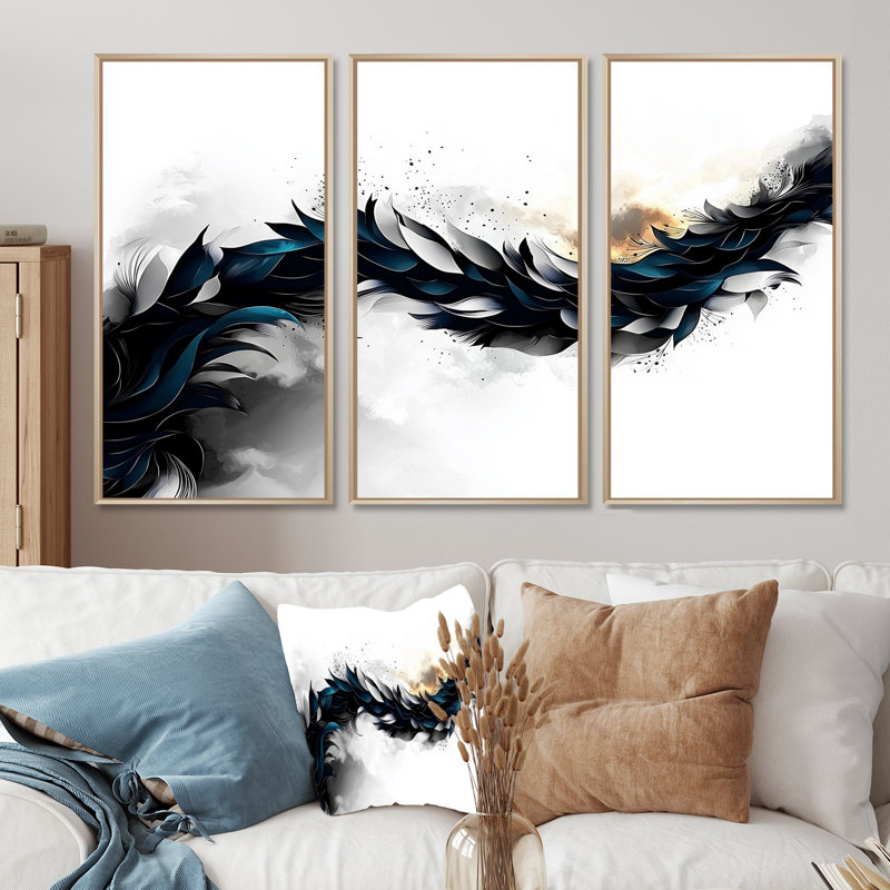 Ensemble de décorations géométriques abstraites géométriques Rift Of Aqua Waves III, H 32 po x l 48 po, Naturel