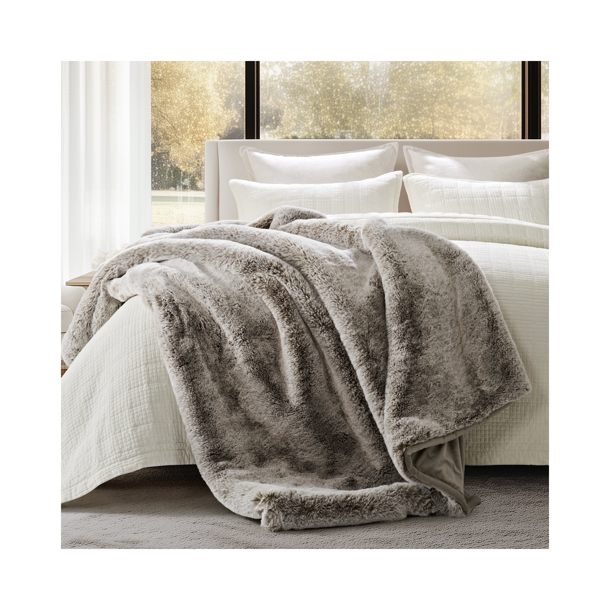 Luxury Soft Faux Chinchilla Fur Throw Blanket 1220GSM, Silver Taupe Mink, 80" L x 60" W