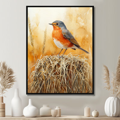 «Juilliard Robin Bird On The Hay Bale II», art mural sur toile