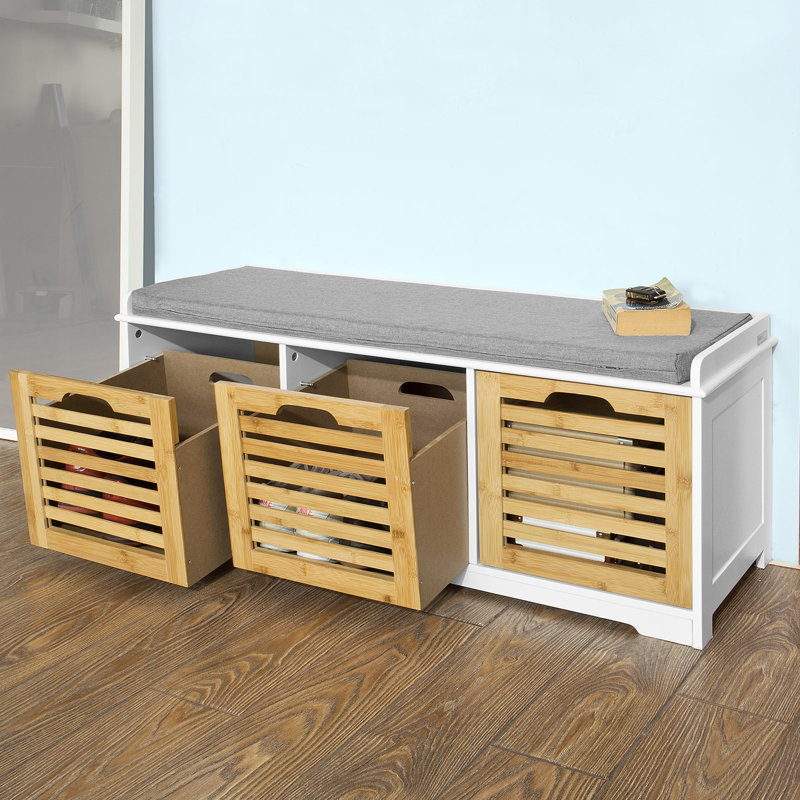 Segars Polyester Upholstered Storage Bench, White/Natural