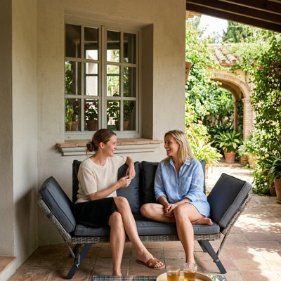 Grey Wicker Foldable Patio Bench with Cushion