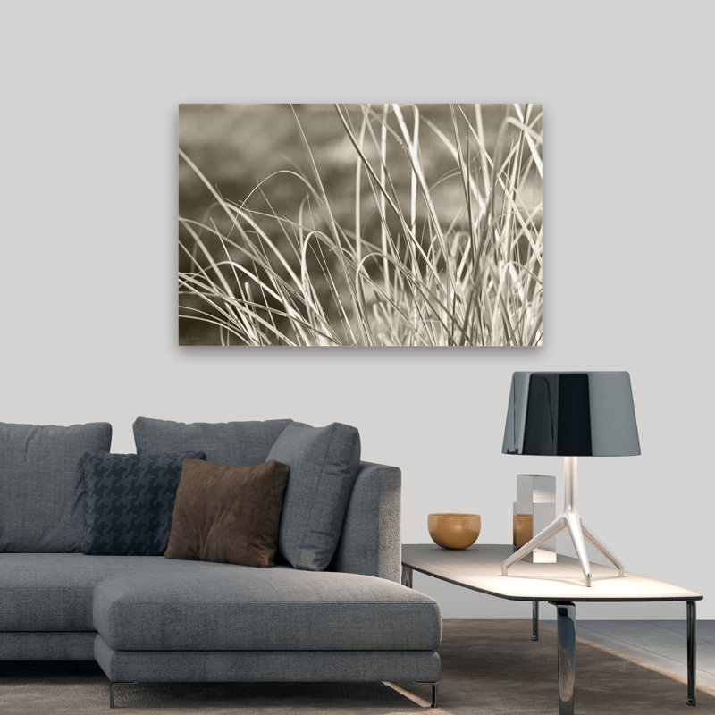 Au bord de l'étang - art contemporain abstrait avec herbes fines et nature, H 32 po x l 48 po