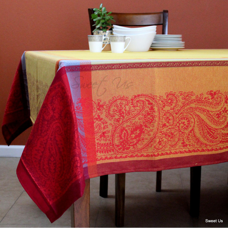 Nappe rectangulaire en coton lavable résistante aux taches, Jaune luxuriant