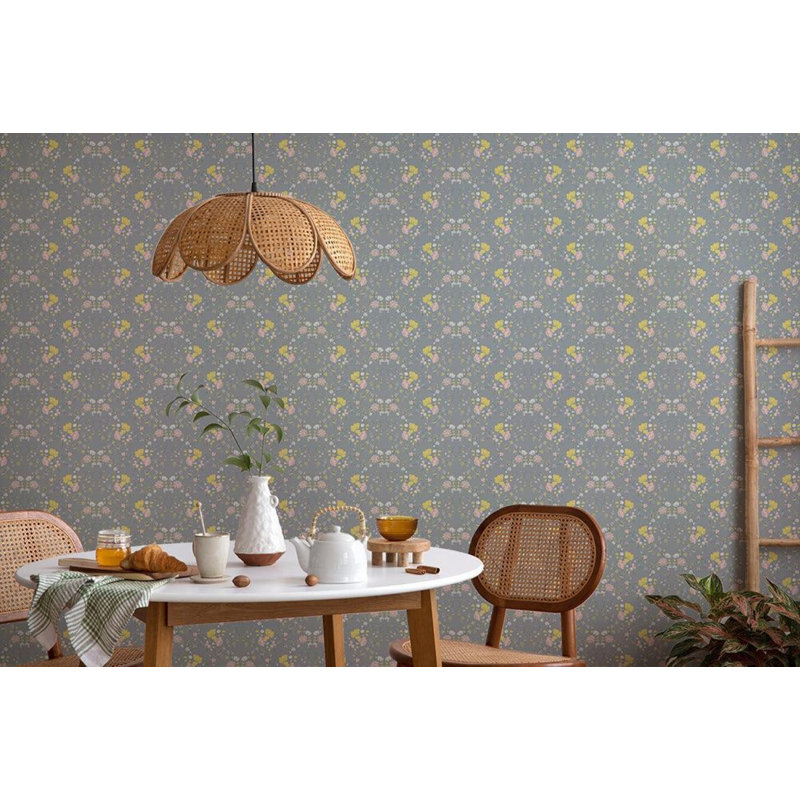 Nomad Floral Lace 10' L x 24" W Wallpaper Roll, Stone, Faux Grasscloth, Non-pasted