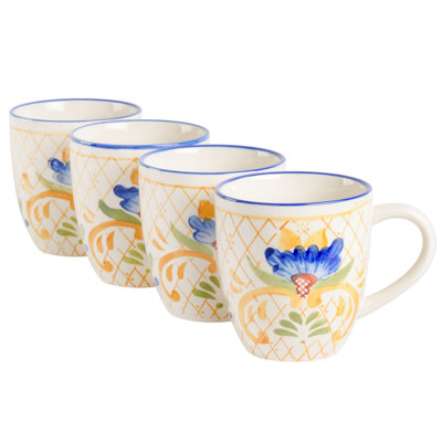 Hand Painted Mug Set, Service For 4 (4 Pcs), Assorted