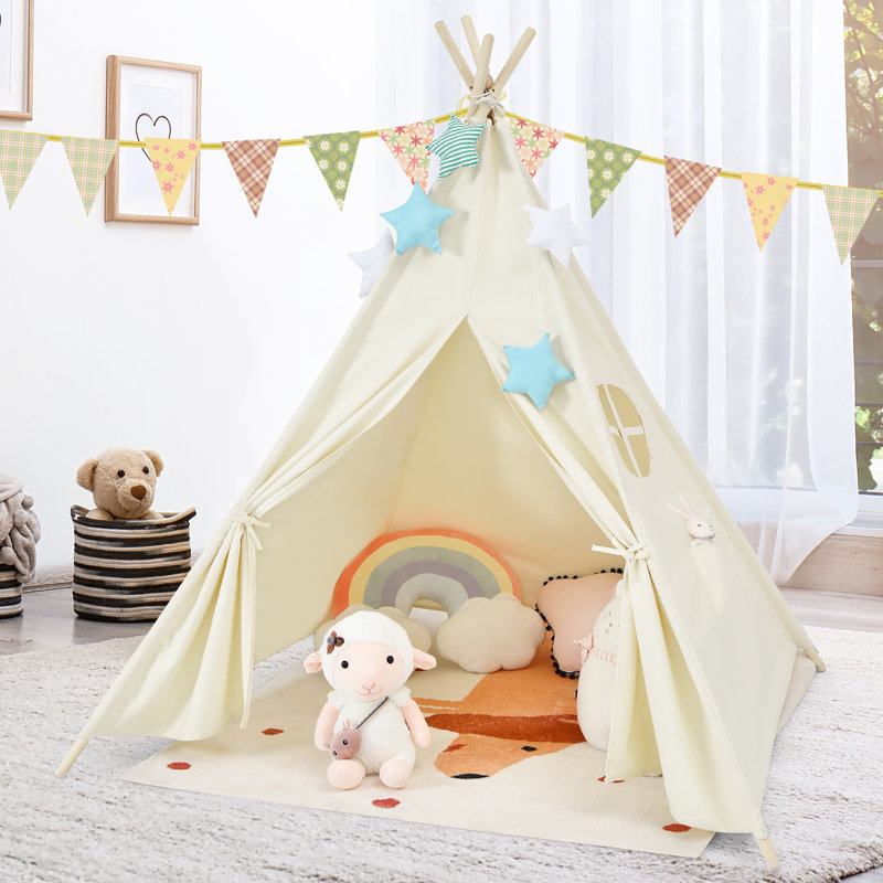 Costway 47'' W x 47'' D Indoor / Outdoor Pine Wood, Cotton Canvas Triangular Play Tent