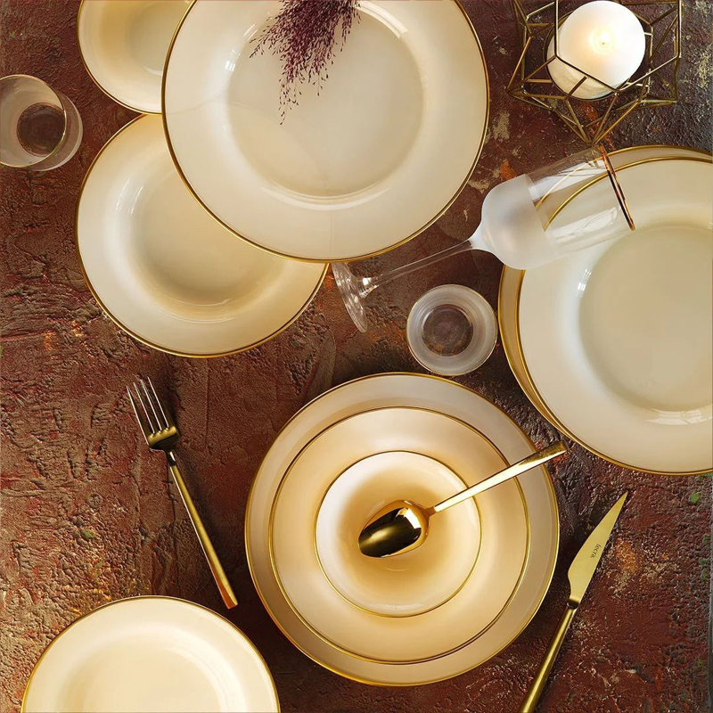 Service de table (18 pièces), Doré / crème