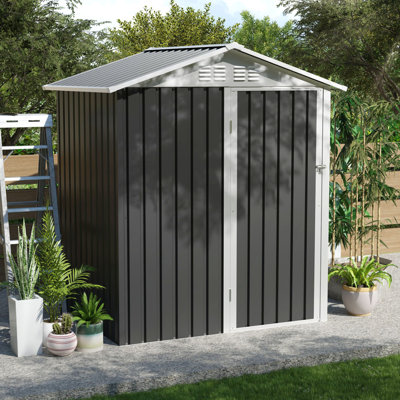 5.4x4.27 Ft Outdoor Storage Shed With Hinge Door, Metal Construction, Corrosion Resistance, Apex Roof, For Lawn And Bike High - Quality Galvanized Steel, Long Lasting, Smooth Opening, Backyard