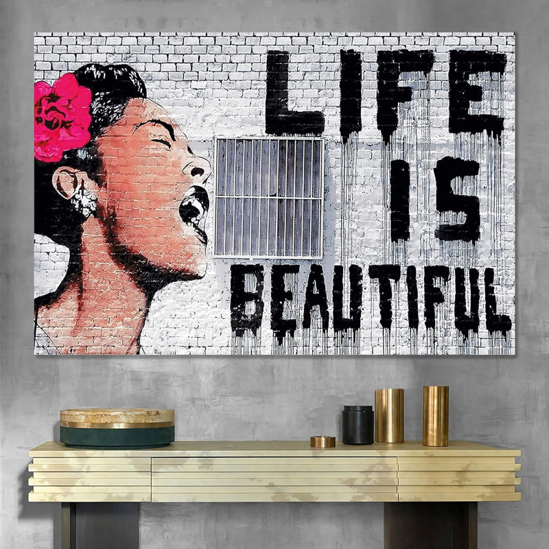 Pop Urban Street " Banksy Life Is Beautiful Billie Holiday Graffiti & Street Art Famous Pop Modern Urban Multicolor "