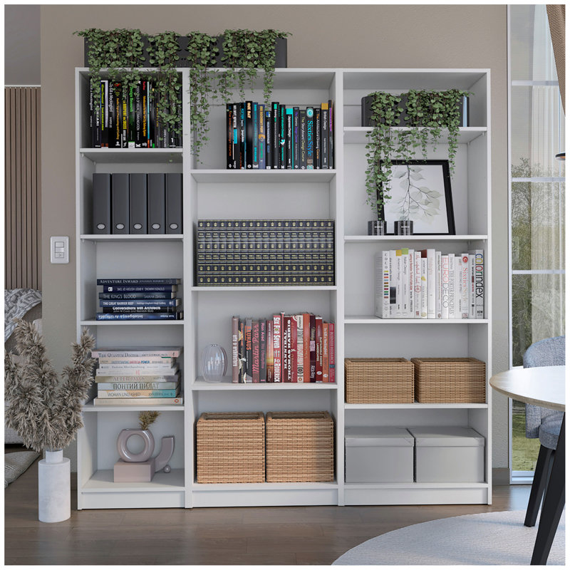 Dupree 3 Piece Home Bookcase Set, 67" Wide With 14 Shelves ,  Living Room Set Set  White, White